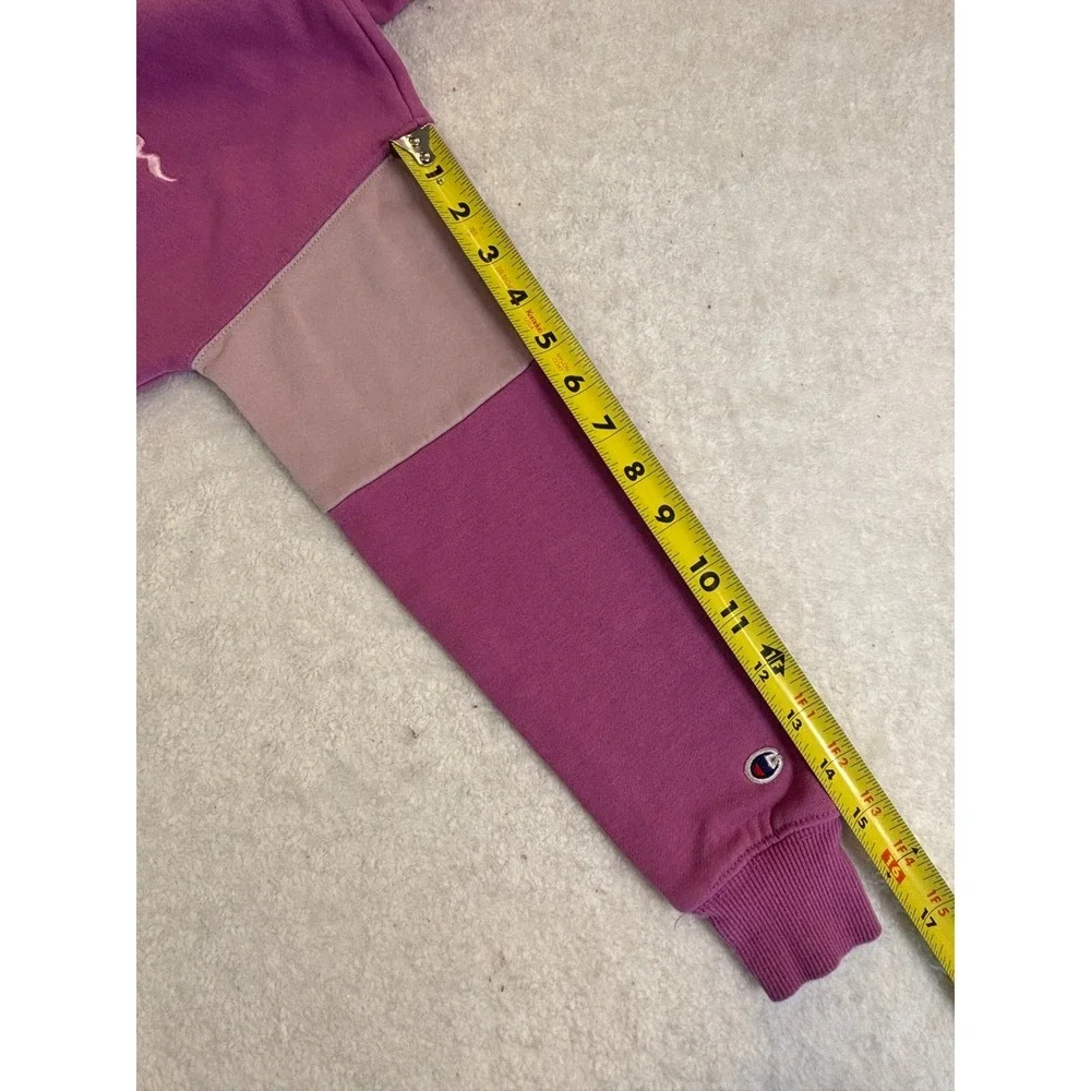 Champion Girls Purple Colorblock Script Logo Fleece Hoodie‎ Sweatshirt Size M 8